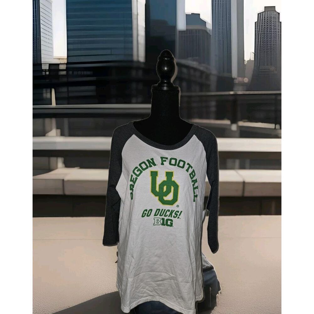New! Oregon Ducks Big 10 Football Logo Womens Raglan Baseball Tee XL